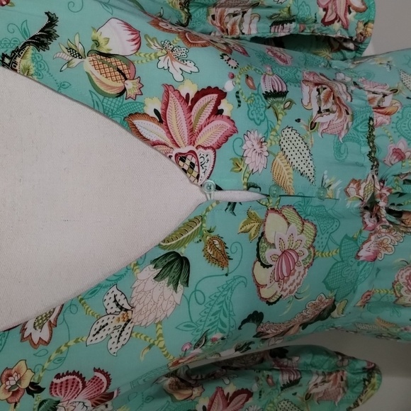 Sunday Mi Amor maxi dress light green pink printed 3 tiered size XS w split - Picture 6 of 12